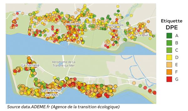 carte DPE littoral sud vendée la tranche sur mer